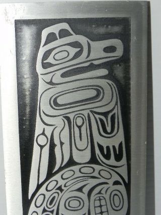 Vintage Haida THUNDERBIRD,  WHALE Etched Aluminum Wall Art 9 by 4 inches 2