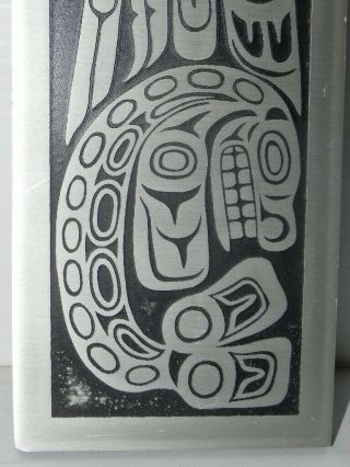Vintage Haida THUNDERBIRD,  WHALE Etched Aluminum Wall Art 9 by 4 inches 3