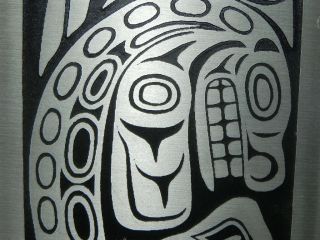 Vintage Haida THUNDERBIRD,  WHALE Etched Aluminum Wall Art 9 by 4 inches 5