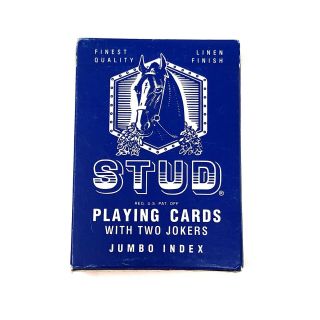 Vtg Walgreens Stud Playing Cards Jumbo Index Two Jokers Linen Finish Blue