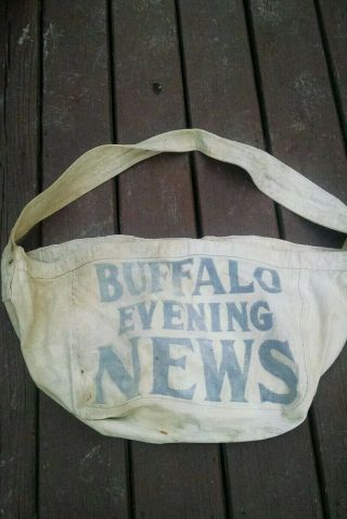 Old Buffalo Evening Newspaper Delivery Satchel Sack Canvas Bag