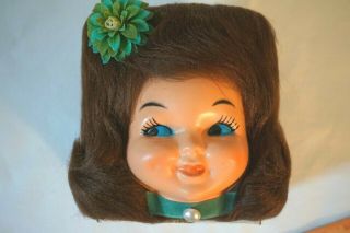 Vintage 1974 Kleenex Tissue Box & Retro Curl Brunette Doll Face Cover Kitsch