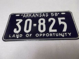 1958 Arkansas Vintage License Plate Tag 30 - 825 Land Of Opportunity