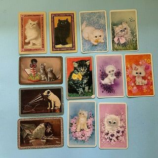 G.  12 X Vintage Playing Swap Cards Cats Joy Kittens Dogs Blank Backs Coles ?