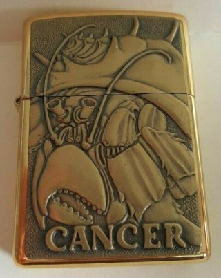 Zippo 1998 Cancer Brass Zodiac Series Unlit