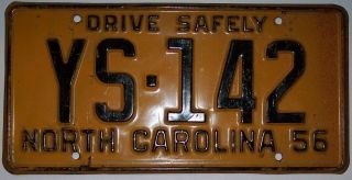 Vintage North Carolina 1956 Drive Safely License Plate.  Ys - 142