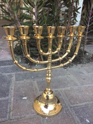 Menorah Gold Plated Jerusalem Temple 10 Inch Height 26 Cm 7 Branches Brass Xl