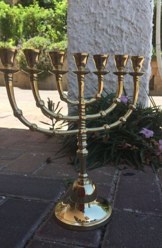 Menorah Gold Plated Jerusalem Temple 10 Inch Height 26 Cm 7 Branches Brass XL 2