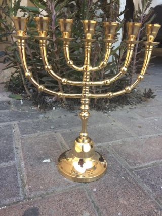 Menorah Gold Plated Jerusalem Temple 10 Inch Height 26 Cm 7 Branches Brass XL 3