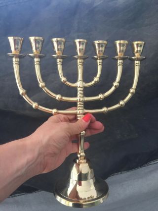 Menorah Gold Plated Jerusalem Temple 10 Inch Height 26 Cm 7 Branches Brass XL 6