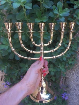 Menorah Gold Plated Jerusalem Temple 10 Inch Height 26 Cm 7 Branches Brass XL 7