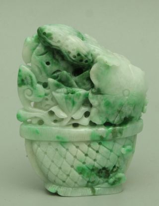 Certified Green Natural A Jade Jadeite Statue Sculpture Flower Basket 花篮 Q04784h