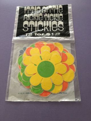 Ittie Bittie Rickie Tickie Stickies 12 Vtg 1968 Rare Flower Power Stickers 60s