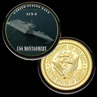 U.  S.  United States Navy | Uss Montgomery Lcs - 8 | Gold Plated Challenge Coin