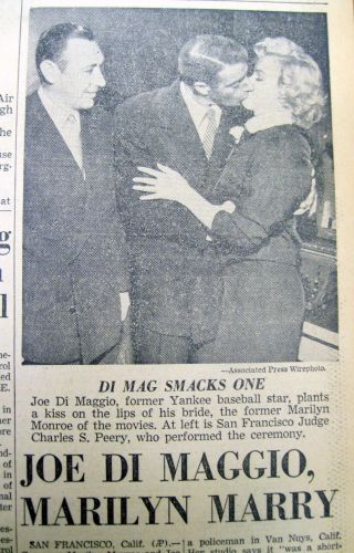 1954 Newspaper W Front Page Photo & Headline Marilyn Monroe Marries Joe Dimaggio