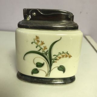 Ronson Minerva Porcelain Silver Plated Table Lighter Vintage Antique Collectible