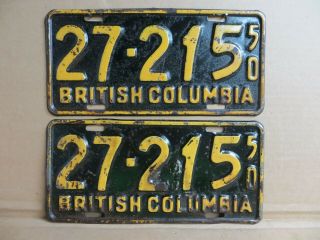 Pair 1950 British Columbia License Plates 27 - 215