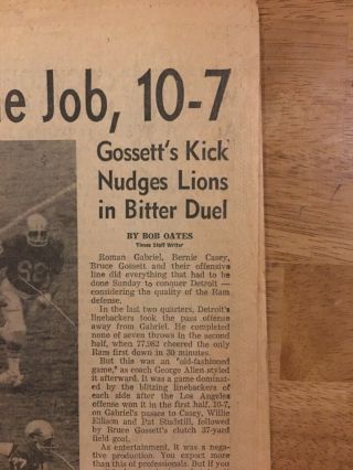 November 4,  1968 Los Angeles LA TIMES Sports Newspaper Rams Detroit Lions 3