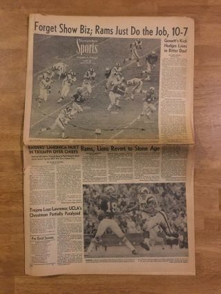 November 4,  1968 Los Angeles LA TIMES Sports Newspaper Rams Detroit Lions 4