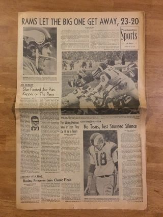 December 28,  1969 Los Angeles LA TIMES Sports Newspaper Rams Vikings 3
