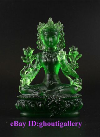 Tibet Green Art Colored Glass Tara Buddha Crystal Sculpture Decor