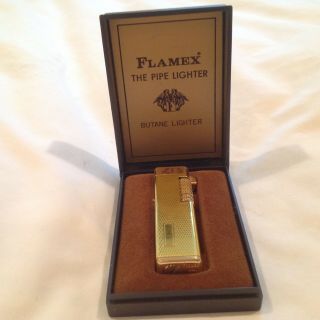 Vintage Flamex Gold Tone Thin Whisper Lighter With Box Made In Japan