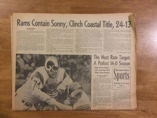 December 1,  1969 Los Angeles La Times Sports Newspaper Rams Redskins Palmer Golf