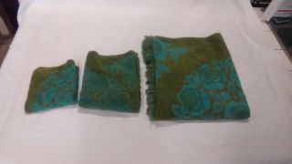 Vintage Olive And Turquoise Towel Set By Sears And Roebuck