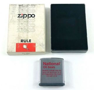 Zippo Tape Measure W/ Box National Oil Seals Butler,  Pa,  Brushed Chrome,  Minty