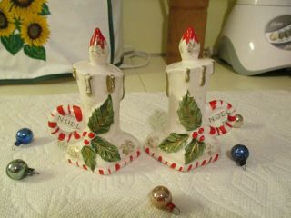 Vintage Japan Ceramic Christmas Noel Canlde Salt & Pepper Shaker Set