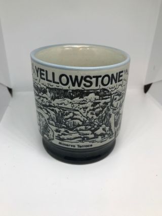Vintage White Black Color Coffee Mug Yellowstone National Park Lake Old Faithful