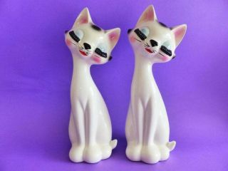 Rare Vintage Long Necked Cat Figurines,  Hand Painted Porcelain,  1950s