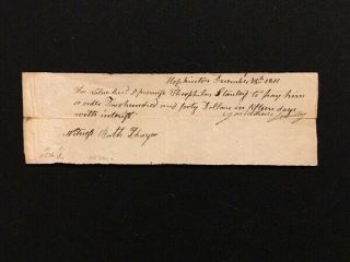 1801 Hopkinton (state?) Handwritten Promissory Note 10¢ Embossed Revenue