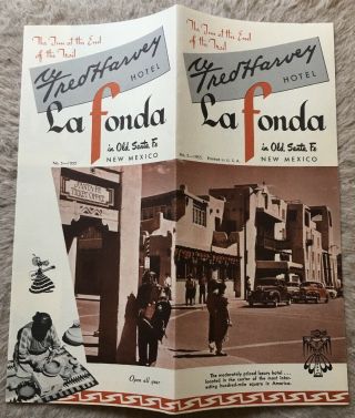 1955 La Fonda,  Santa Fe,  Mexico Hotel Brochure W/ Chief Train Schedule