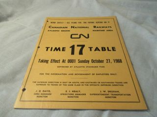 Canadian National Railways Railroad Employee Time Table 17 1968 Maritime Area