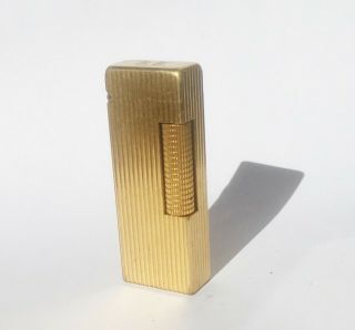 Gold Plated Dunhill Rollagas Lighter,  Vertical Lines,  Recently Serviced