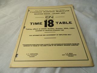 Canadian National Railways Railroad Employee Time Table 18 1964 Mountain Region