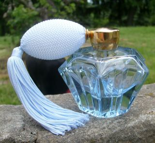 Vintage Light Blue Glass Perfume Bottle With Atomizer Holmspray 450/1
