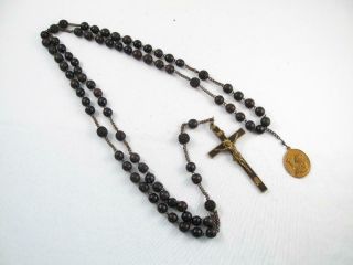Antique 7 Decade Wood Nun Monk Habit Rosary W/ Crossbone & Skull Crucifix,  Medal