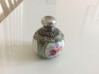 Fine Antique Silver Edwardian Porcelain Perfume/scent Bottle 1904.