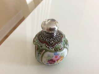 Fine antique silver Edwardian porcelain perfume/scent bottle 1904. 3