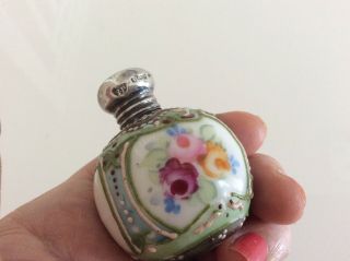Fine antique silver Edwardian porcelain perfume/scent bottle 1904. 7