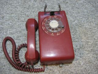 Vintage Bell System 554b Red Wall Mount Rotary Phone.  5/62