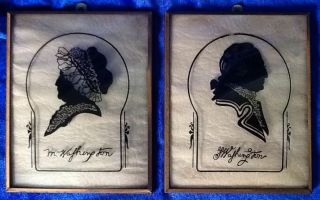 Vintage Silhouette Reverse Picture Convex Glass George And Martha Washington