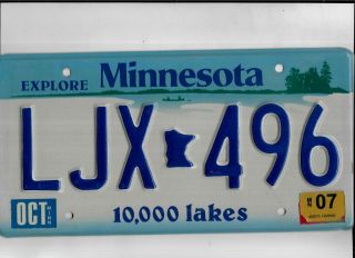Minnesota Passenger 2007 License Plate " Ljx 496 "