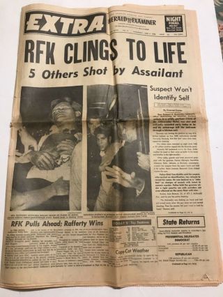 June 5,  1968 Newspaper Robert F Kennedy Shot