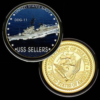 U.  S.  United States Navy | Uss Sellers Ddg - 11 | Gold Plated Challenge Coin