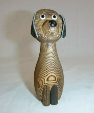 Vtg Mid Century Modern Hand Carved Cryptomeria Wood Dog Figurine 4 " Japan