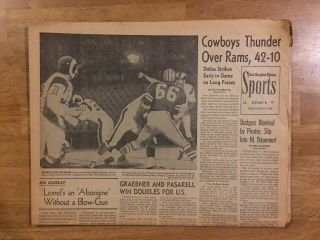 August 18,  1968 Los Angeles La Times Sports Newspaper Rams Dallas Cowboys