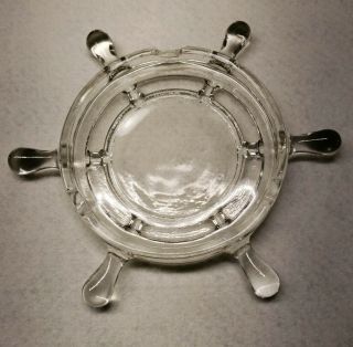 Vintage Clear Glass Ships Steering Wheel Nautical Helm Ashtray